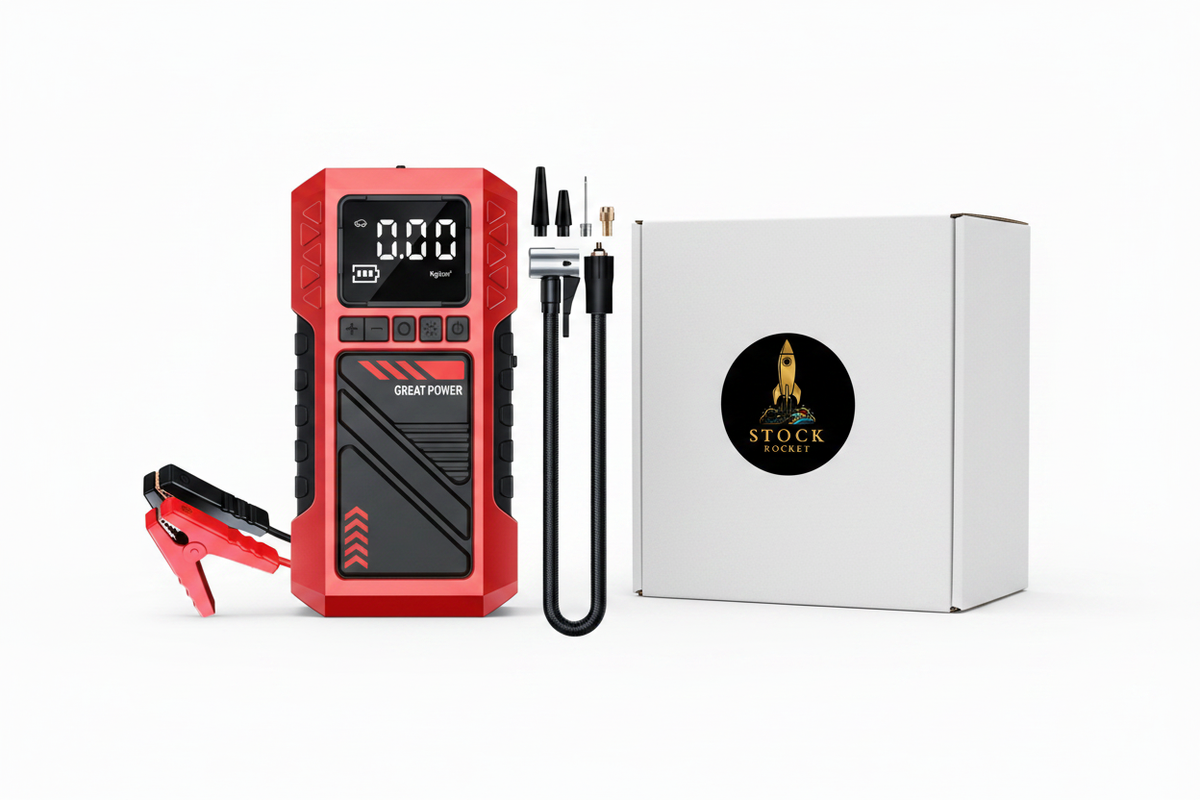 Jump Starter with White Box and Stock Rocket Logo Sticker